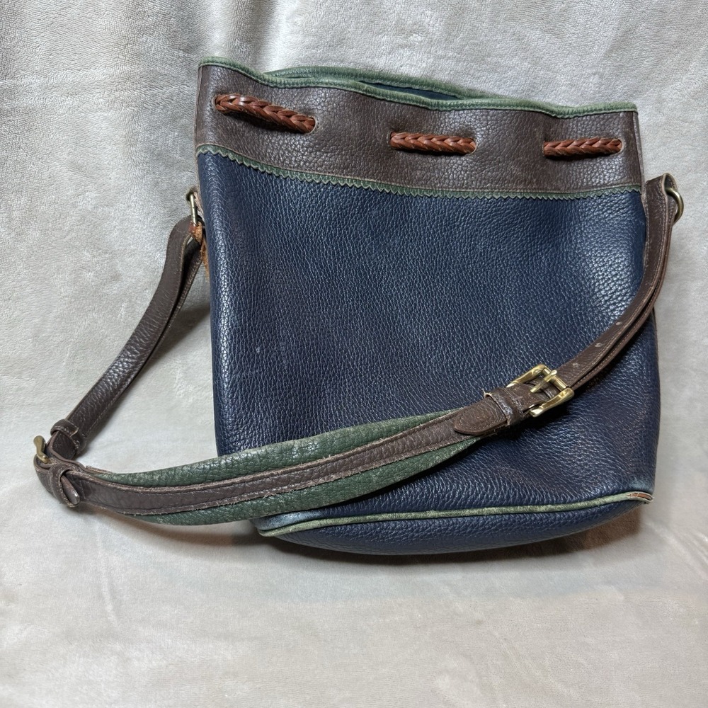 Dooney & Bourke Vintage Navy Pebbled Leather Teton Bucket Drawstring Bag - Picture 11 of 16